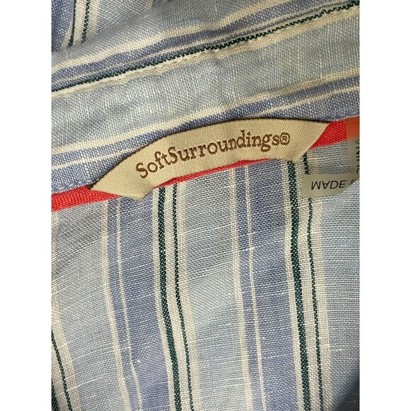 Soft Surroundings Women's PXL Blue Button-Up 100% Linen Shirt Striped Minimalist - Picture 4 of 9